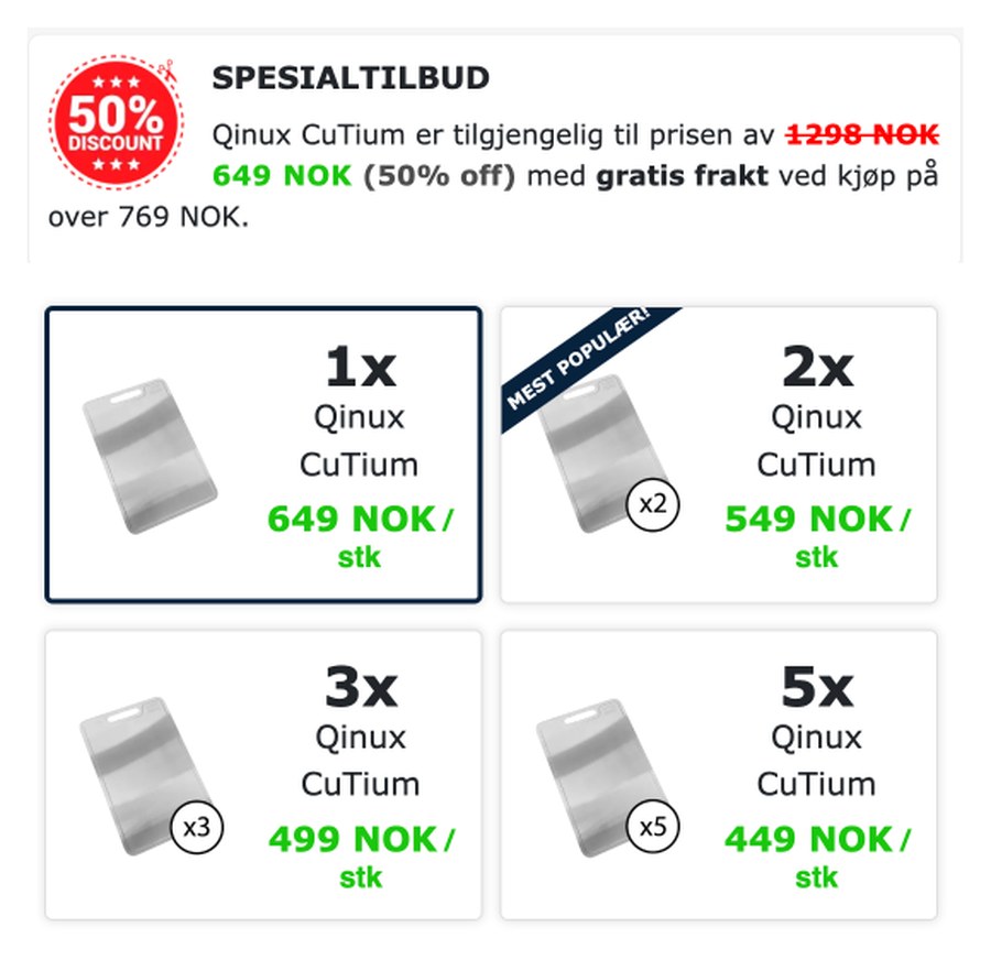 Qinux CuTium priser